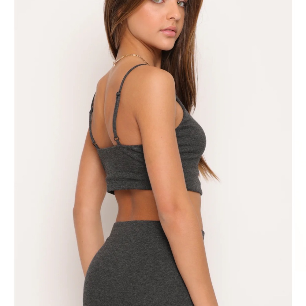 Gray Ribbed Crop Top and Skirt Set - Picture 2 of 2